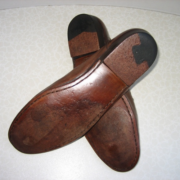 BARNEYS NEW YORK Ostrich Brown Leather Loafers,10M